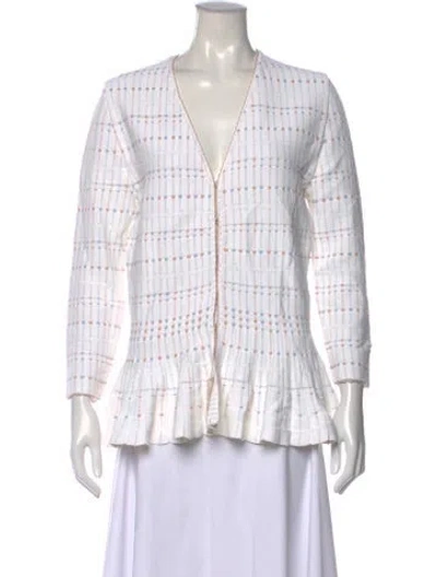 Pre-owned Alexander Mcqueen Patterned V-neck Sweater In White