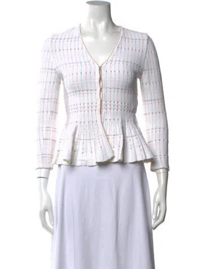 Pre-owned Alexander Mcqueen Patterned V-neck Sweater In White