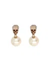 Alexander Mcqueen Pearl Skull Earrings In Yellow