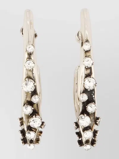 Alexander Mcqueen Pave Hoop Earrings Crystal Metallic Finish In Neutrals