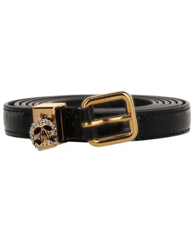 Alexander Mcqueen Pave Leather Belt In Black