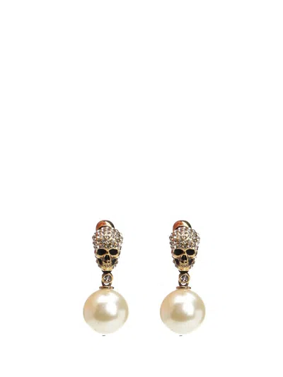 Alexander Mcqueen Pave Skl Earrings Jewelry Silver In Gold