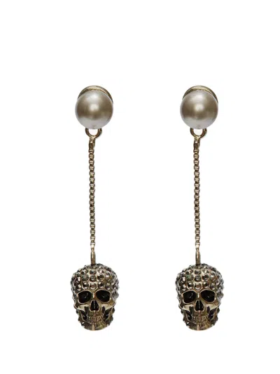 Alexander Mcqueen Pave Skull Chain Earrings In Black