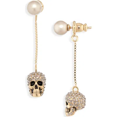 Alexander Mcqueen Pavé Skull Drop Earrings In Gold