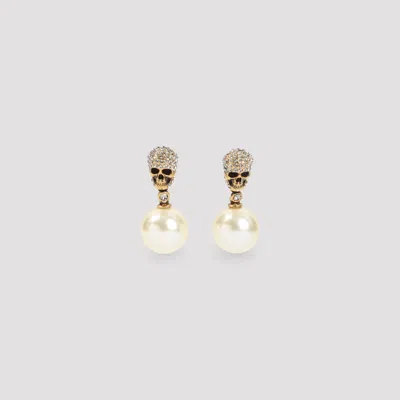 Alexander Mcqueen Pave Skull Drop Earrings In Gold
