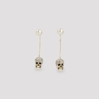 Alexander Mcqueen Pave Skull Earrings Unica In Green