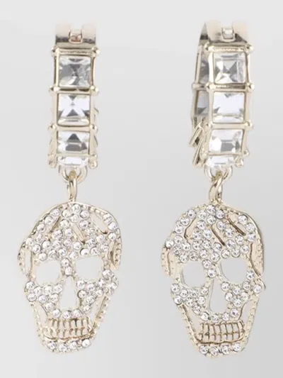 Alexander Mcqueen Pavè Skull Hoop Earrings Cubic Zirconia In Metallic