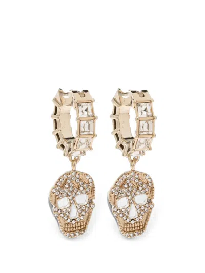 Alexander Mcqueen Pavé Skull Hoop Earrings In Gold