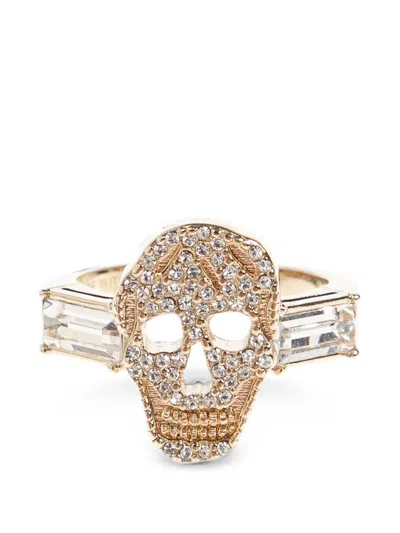 Alexander Mcqueen Pavé Skull Ring In Gold