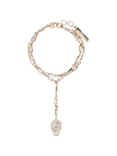 Alexander Mcqueen Pavé-set Skull Bracelet In Yellow