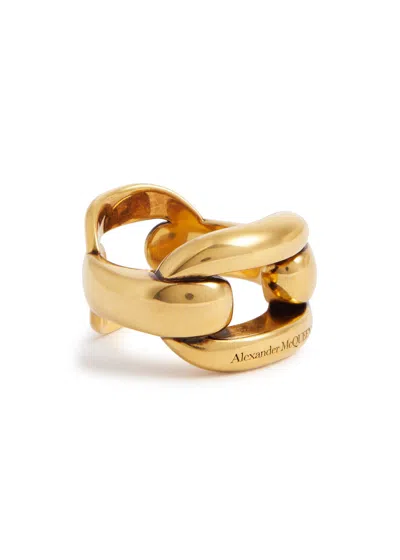 Alexander Mcqueen Women's Peak Goldtone Chain Ring In Light Antique Gold