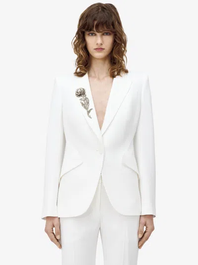 Alexander Mcqueen Peak Shoulder Embellished Jacket In Light Ivory