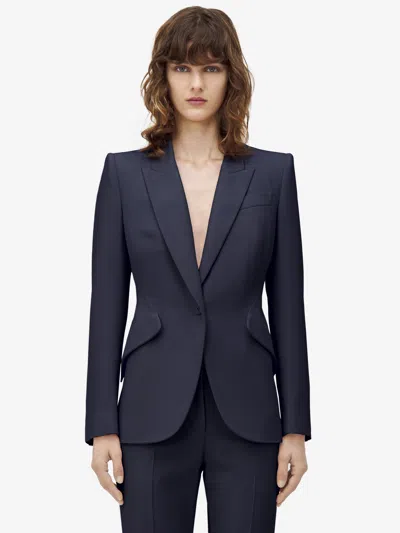 Alexander Mcqueen Peak Shoulder Leaf Crepe Jacket In Sapphire