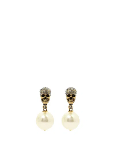Alexander Mcqueen "pearl & Skull" Earrings In Gold