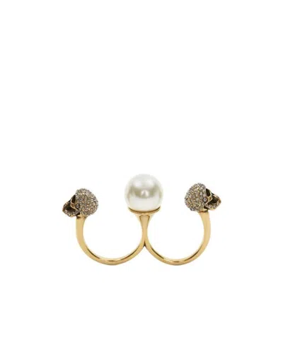 ALEXANDER MCQUEEN ALEXANDER MCQUEEN PEARL-SKULL EMBELLISHED DOUBLE RING