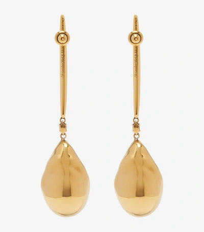 Alexander Mcqueen Metal Pearl Stick Earrings In Antique Gold