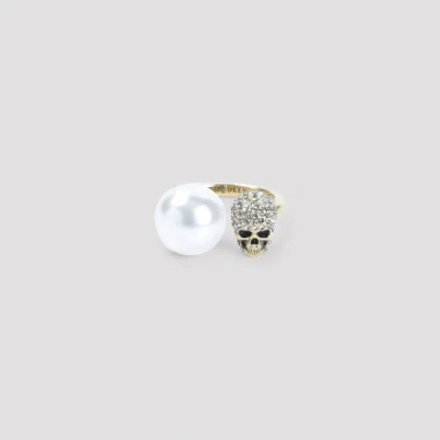 Alexander Mcqueen Pearly Skull Mini Ring In Silver