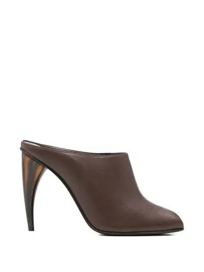 Alexander Mcqueen Peep-toe Leather Mules In Brown