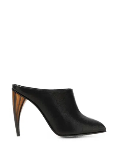 Alexander Mcqueen 105mm Horn Leather Peep-toe Mules In Black
