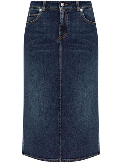 ALEXANDER MCQUEEN PENCIL DENIM MIDI SKIRT