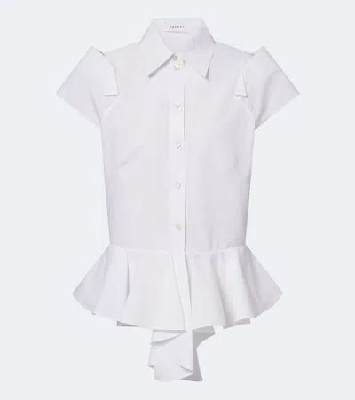 Alexander Mcqueen Peplum Cotton Poplin Shirt In White