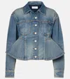 Alexander Mcqueen Stonewashed Denim Peplum Jacket In Blue