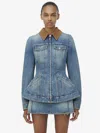 Alexander Mcqueen Alexander Mc Queen Light Blue Washed Denim Jacket With Ruffles In Stone Washed