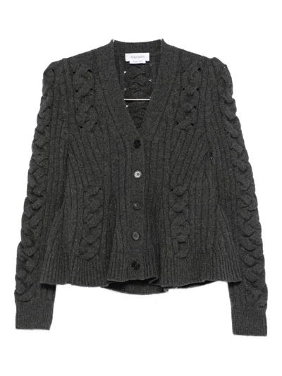 Alexander Mcqueen Peplum-hem Cable-knit Cardigan In Gray