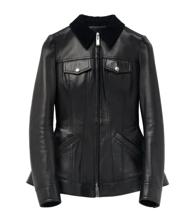 Alexander Mcqueen Peplum Leather Jacket In Black