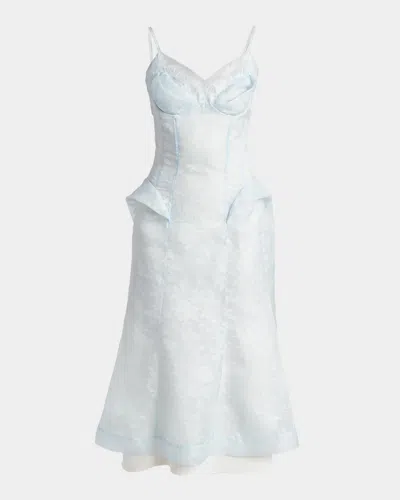 Alexander Mcqueen Peplum Silk Lace Cocktail Dress In Blue