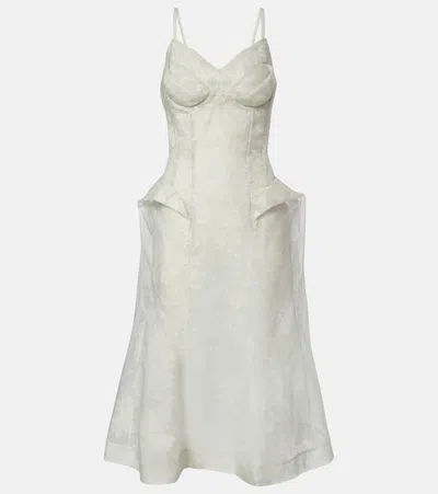 Alexander Mcqueen Peplum Silk Lace Corset Dress In Green
