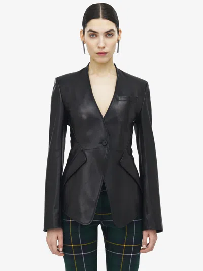 ALEXANDER MCQUEEN PEPLUM TAILORED LEATHER JACKET