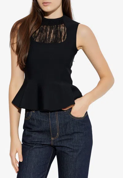 Alexander Mcqueen Peplum Top With Lace Inserts In Black