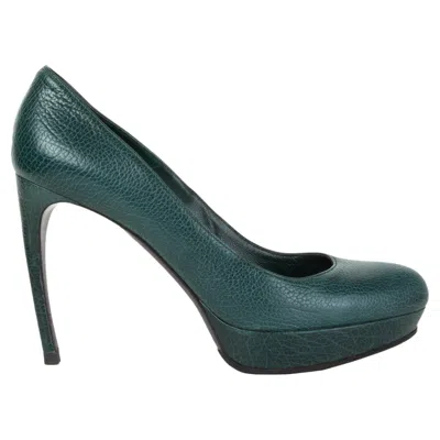 Pre-owned Alexander Mcqueen Petrol Green Leather Platform Pumps Shoes 40