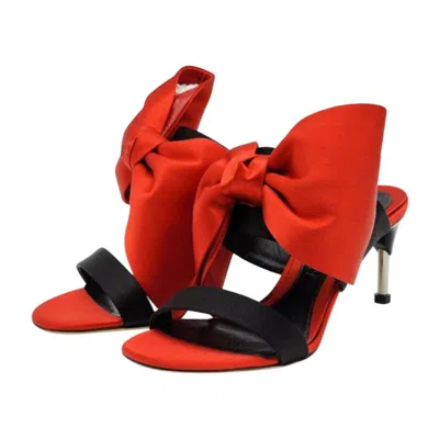 Pre-owned Alexander Mcqueen Pin Heel Bow Mule Satin In Red