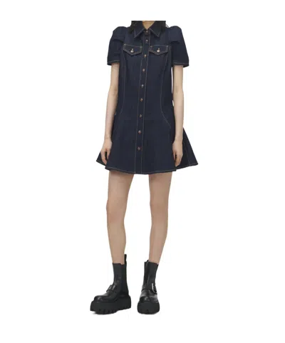 ALEXANDER MCQUEEN ALEXANDER MCQUEEN PINCHED SHOULDER DENIM MINI DRESS