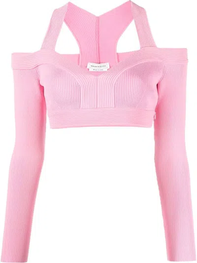 ALEXANDER MCQUEEN PINK OFF SHOULDERS CROP TOP