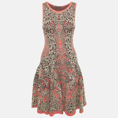 Pre-owned Alexander Mcqueen Pink Jacquard Knit Mini Dress S