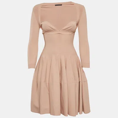 Pre-owned Alexander Mcqueen Pink Jersey Knit Flared Mini Dress M