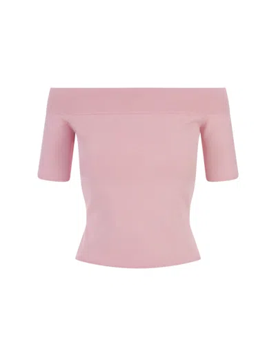 Alexander Mcqueen Pink Knit Top With Bare Shoulders