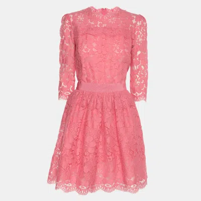 Pre-owned Alexander Mcqueen Pink Lace Midi Dress S