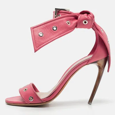 Pre-owned Alexander Mcqueen Pink Leather Ankle Strap Sandals Size 38