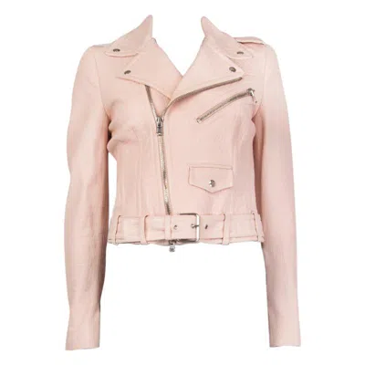 Pre-owned Alexander Mcqueen Pink Leather Cropped Biker Jacket 40