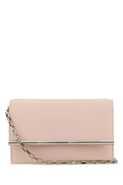 Alexander Mcqueen Pink Leather Mini Cross-bar Clutch In 9813 Venus Pink/silver