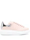 Alexander Mcqueen Pink Low Top Sneakers With Oversized Platform And Metallic Heel Tab In Leather Wom In Pink