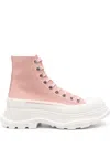 Alexander Mcqueen 45mm Tread Slick Leather Combat Boots In Pink