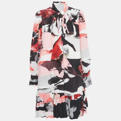 Pre-owned Alexander Mcqueen Pink Printed Silk Flared Hem Short Dress M