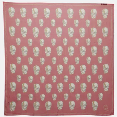 Pre-owned Alexander Mcqueen Pink Printed Silk Scarf