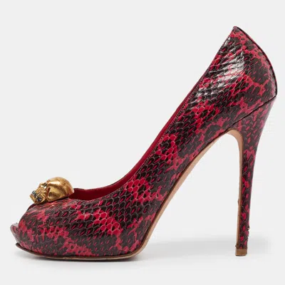 Pre-owned Alexander Mcqueen Pink Python Leather Skull Peep Toe Pumps Size 39.5