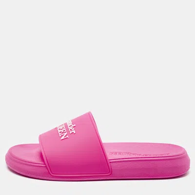 Pre-owned Alexander Mcqueen Pink Rubber Pool Slides Size 37